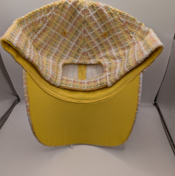 Vintage Pastel Plaid Woven Cap - Yellow Checkered Baseball Hat - Picture 2 of 2
